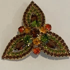Vintage Fall color  Rhinestones Brooch Pin Costume Jewelry Unmarked stunning