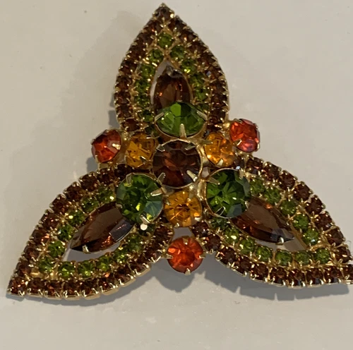 Vintage Fall color  Rhinestones Brooch Pin Costume Jewelry Unmarked stunning