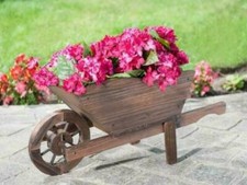 Burntwood colour wooden Wheelbarrow Planter outdoor garden creative ambiance 