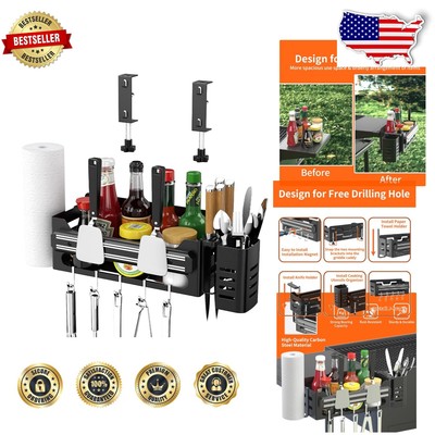 Space-Efficient Griddle Organizer with Magnetic Tool Rack - Perfect BBQ Addition