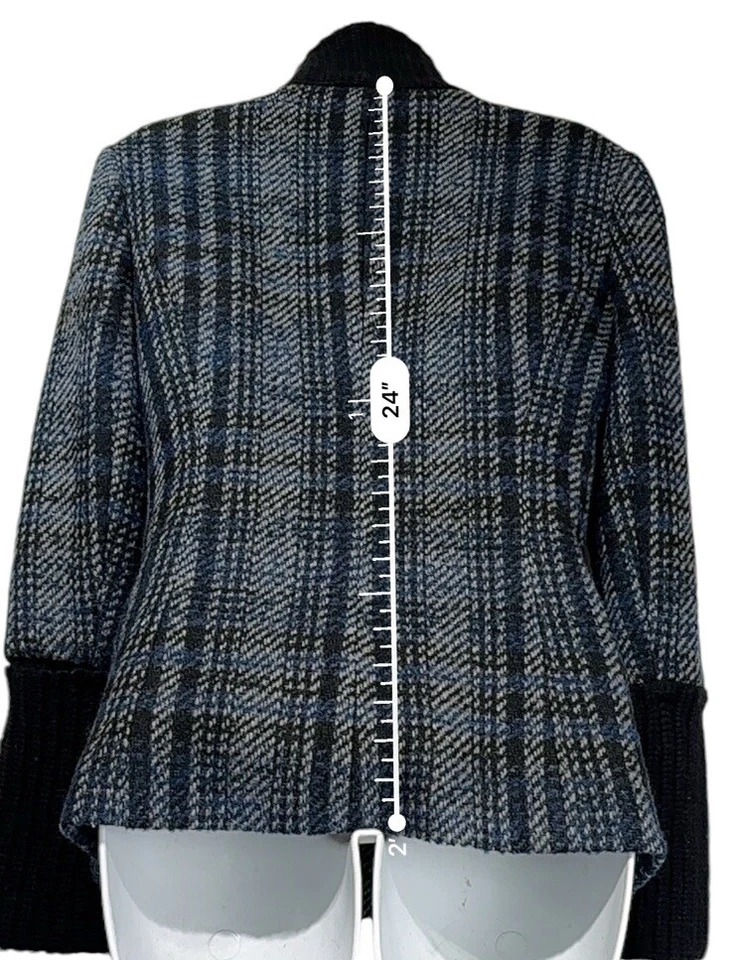 THEORY Tegian Donovan Blue Plaid Wool Alpaca Knit Sleeve Coat Jacket Size S - Image 4 of 4