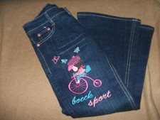 COOL $55 GIRLS EMBROIDERED JEANS New SIZE 28/22 Stress style DARK wash flare leg