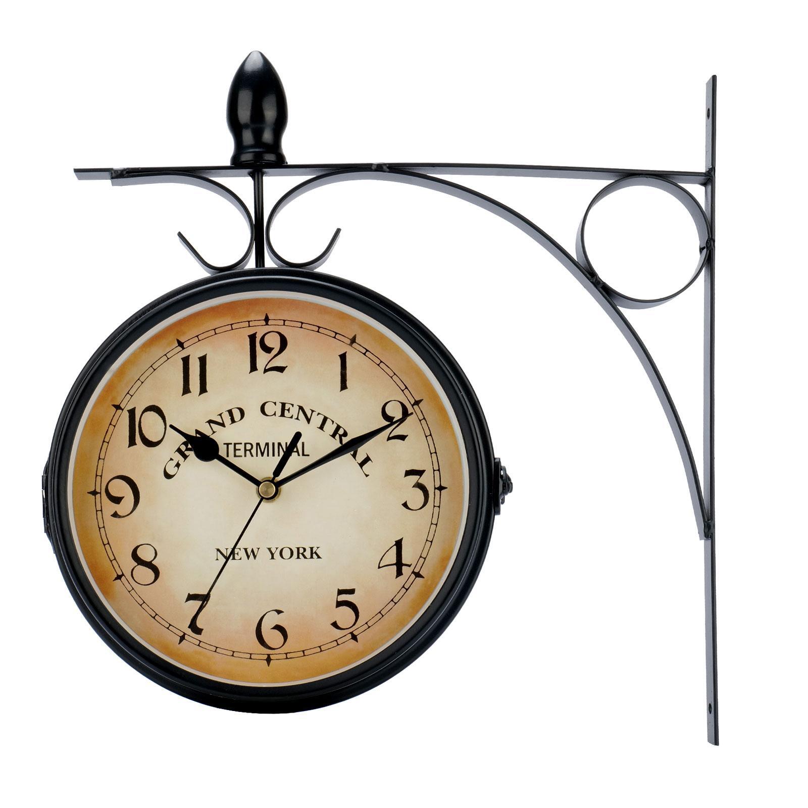 Metal Waterproof Wall Clock Retro Style Double Sided Train Station Garden Medium