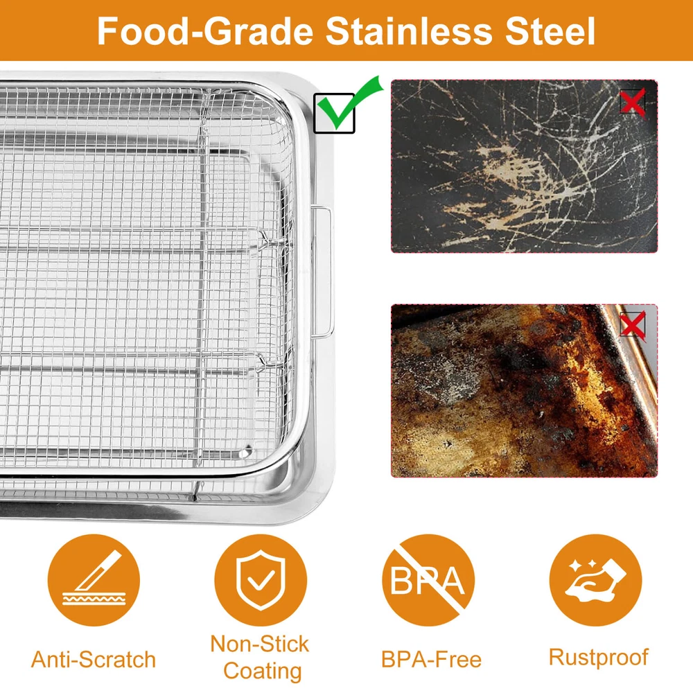 Air Fryer Basket for Oven, Set Stainless Steel Oven Air Fryer Basket and Tray
