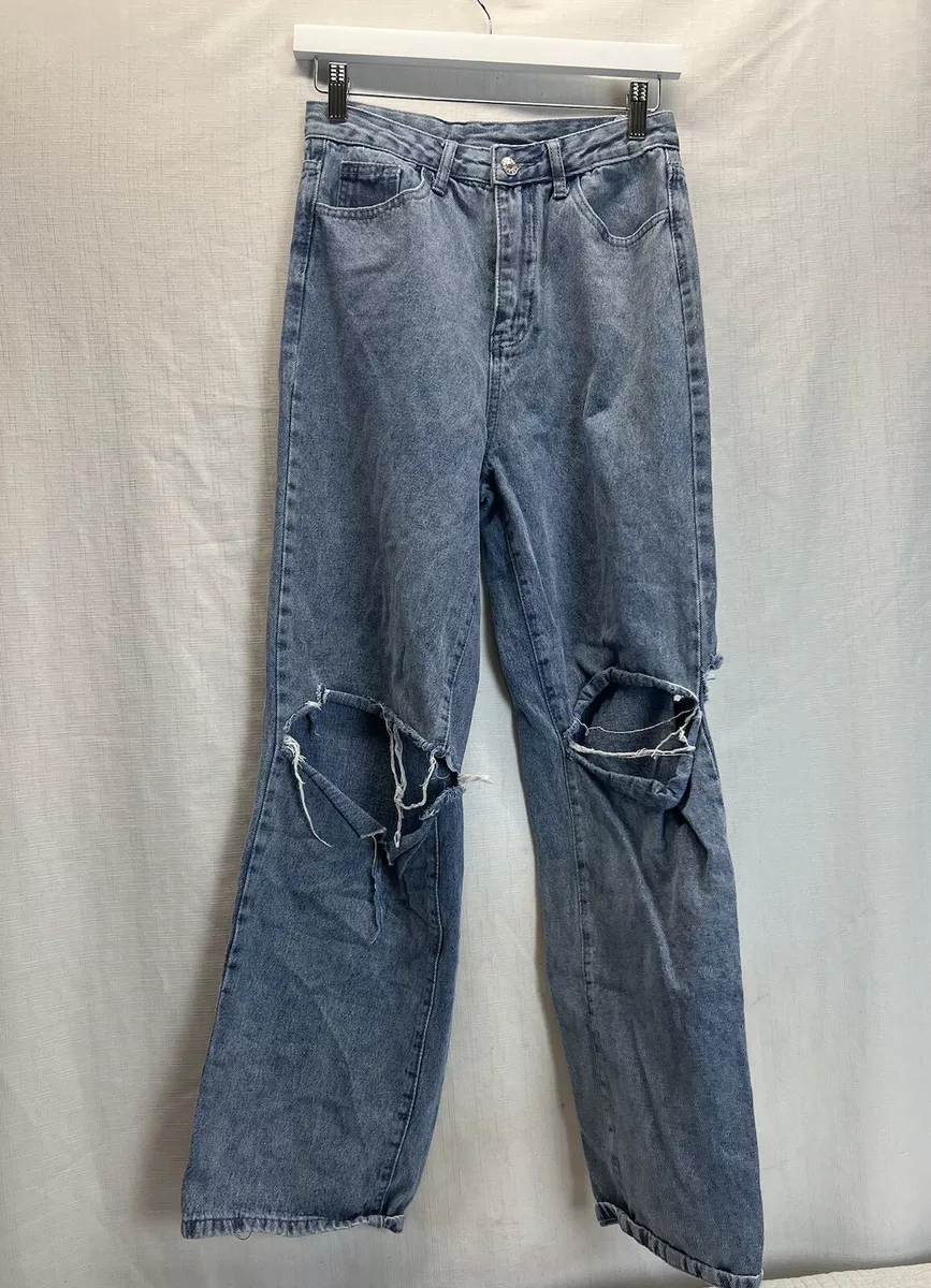 SHEIN Women's Distressed Blue Jeans Size Small Grunge Y2k Aesthetic