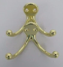 2-Pack GATE HOUSE 0045786 Double Clothes Coat Hook Model: 837-682 • Brass Finish