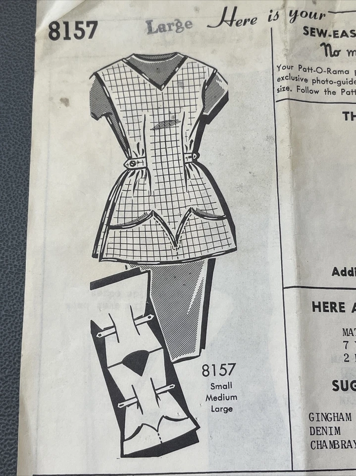 Mail Order Sewing Pattern 8157 Womens Full Apron Smock Size Large 18 20 Punched - Image 2 of 4