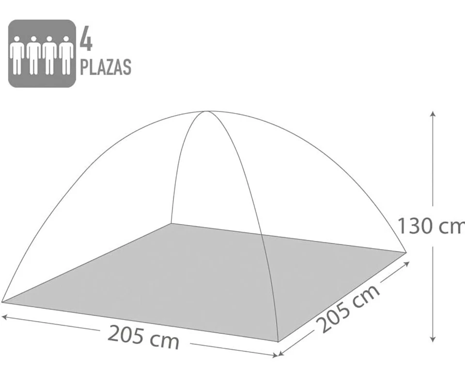 tenda Da Campeggio x 4 Persone Unisex-Adulto,Argento, 205X205x130Cm, 4 Stagioni  - Immagine 3 di 4