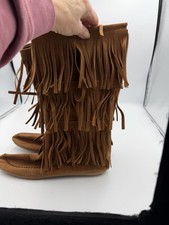 Nature Breeze Brown Women s Moccasin Boots With Fringe US Size 8.5