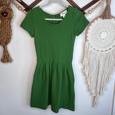 Ganni Green Basketweave Textured Fit Flare Mini Dress S