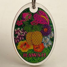 VTG Maui Hawaii Keychain Keyring Tropical Souvenir Flower Pineapple Acrylic