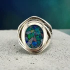 Vintage 925 Sterling Silver Opal Mosaic Inlay Ring Size 9 20mm