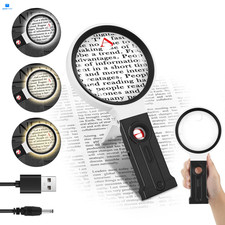 40X 30X 10X Magnifying Glass with Light and Stand, Large Handheld Black