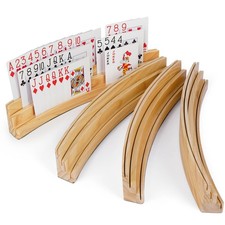 "3-Tier Wooden Playing Card Holders Set of 4 for Family Game Night Poker"