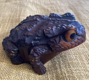 Vintage Cryptomeria Frog Statue Japanese Carved Wood Toad Figurine Art Sugi 4”