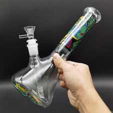 10" Glass Bong Oil Painting Smoking Hookah Colorful Water Pipe Shisha Bong US.