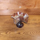 VINTAGE RARE Fenton Ruffled Peacock Tail Compote Amethyst 5” tall 6” wide