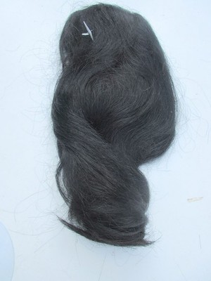 PUPPENPERÜCKE--ECHTHAAR--LANG--KOPFUMFANG-38-40 cm--SCHWARZ--UNBENUTZT