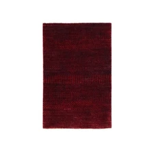 2'x3' Wine Red Modern Grass Design Hand Knotted Wool with Silk Mat Rug R76601