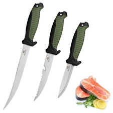 MOSSY OAK 3-Piece Fishing Fillet Knife Set  Stainless Steel Filet Knives Green