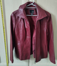 East 5th Women's Med Leather Jacket Maroon Burgundy Red Genuine Leather Full-zip