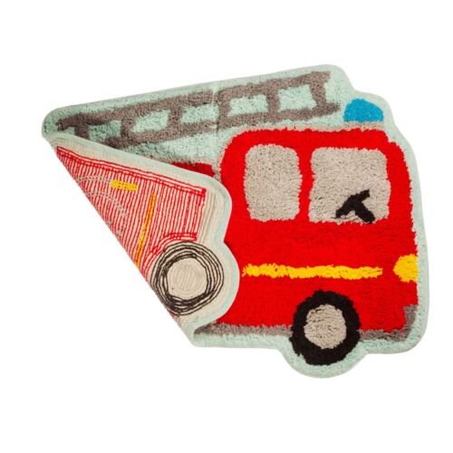 Sass&Belle Fire Engine Red Truck Rug Kids Bedroom Nursery Cotton Carpet Play Mat - Picture 2 of 2