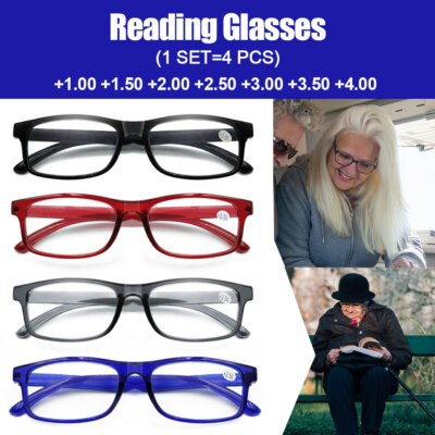 4PACK Unisex Lightweight Rectangular Readers Blue Light Blocking Reading Glasses