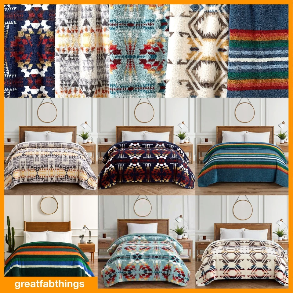 Pendleton Sherpa Reversible Fleece Blanket Select Twin Queen King FREE FAST SHIP