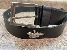 Men’s Black Genuine Leather Belt With Moose Head Hunting Conchos Size 38 R+