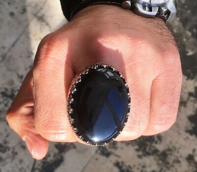 Mens Ring Big Heavy Silver 925 Sterling Statement Jewelry Black