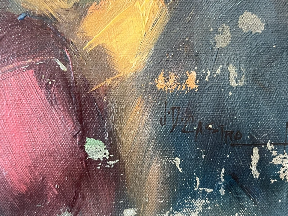 J.D. PINTURA A ÓLEO CASTRO RARA FILIPINO Mãe Filho FILIPINAS DÉCADA DE 1970 ARTE LISTADA - Imagem 3 de 4