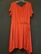 Living Doll Los Angeles Red Faux Wrap Stretchy Cotton Blend Short Dress SZ 1X