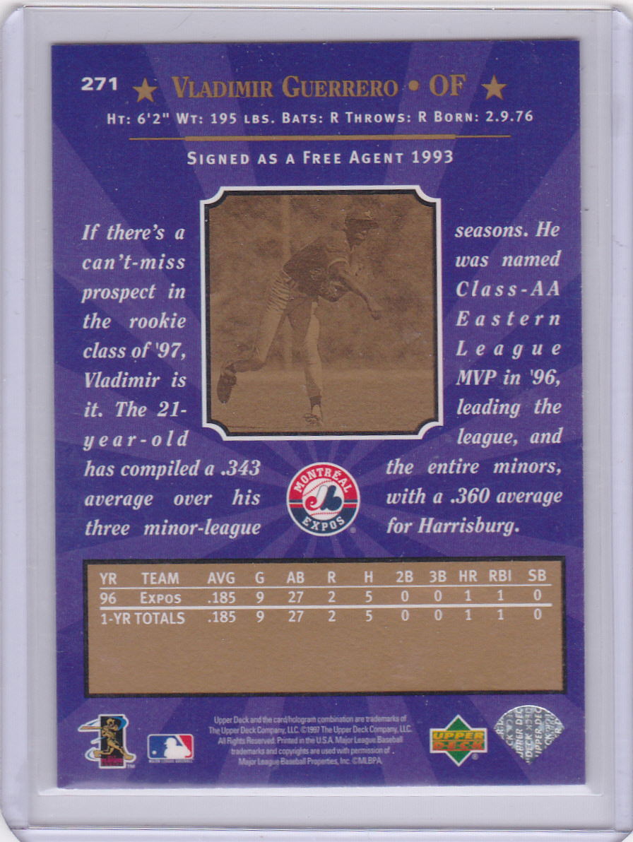 VLADIMIR GUERRERO ROOKIE CARD Upper Deck Star Rookies MLB