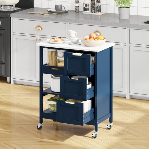 Carro de cocina rodante para el hogar 33" de alto cajones de almacenamiento de madera estantes de pie - Imagen 8 de 27