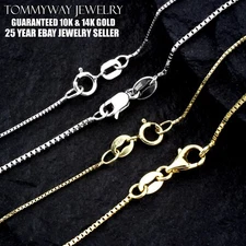 Guaranteed 10K or 14K Gold Box Chain Necklace Two Sizes - All Lengths