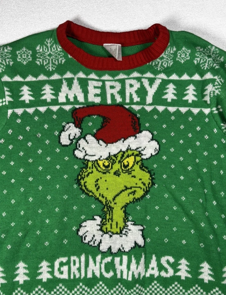 The Grinch Dr Suess Size XL Merry Christmas Sweater Green Red Holiday - Image 2 of 4