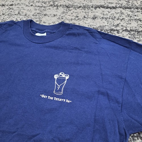Screen Stars Tetley's Bitter Beer Graphic T-Shirt Navy Y2K Retro Look Mens XL - Picture 2 of 9