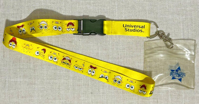 Rare Universal Studios SpongeBob Pin Trading Lanyard & Clear Pass Ticket Pouch