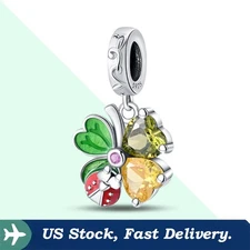 KUNSIR 925 Sterling Silver Charm For Bracelet Fresh Clover Pendant Charm DIY