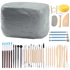 Natural Air-Dry Modeling Clay - 10LBs with 40 Pcs Pottery Sculpting Tool Set, Al