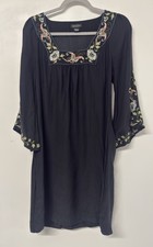 Lucky Brand 100% Silk Embroidered Peasant Floral Tunic Dress Small Vintage #42