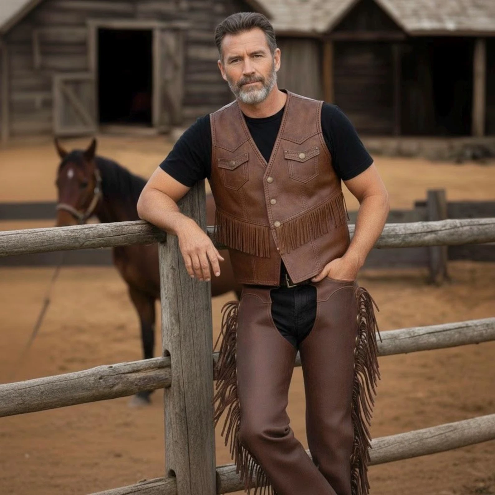 Men’s Premium Brown Leather Vest&Set | Handmade Western Biker Waistcoat
