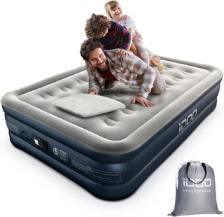 NEW IDOO I C 015 Double Size Inflatable Air Bed In Navy/Grey (193x137x46cm) Z03