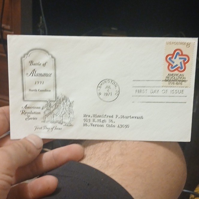 USA 8 Cent First Day of Issue Cover (FDC) Battle of Alamance White/Red/Blue Used