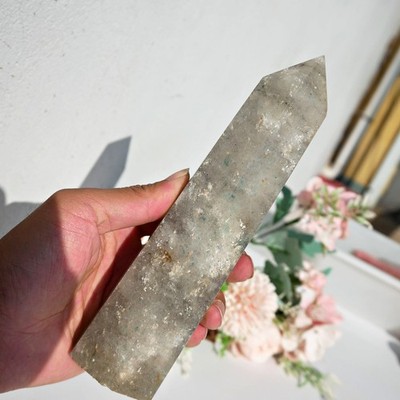 7.9''Green Strawberry Quartz Tower Crystal Point Large Healing Heart Chakra Decor