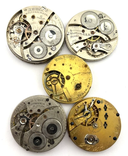 Lot of 5 Waltham Antique Mechanical Pocket Watch Movements DO NOT WORK