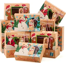 12 PCS Christmas Cookie Gift Baking Box 8.75" X 5.75" X 2.75” with Window Auto-