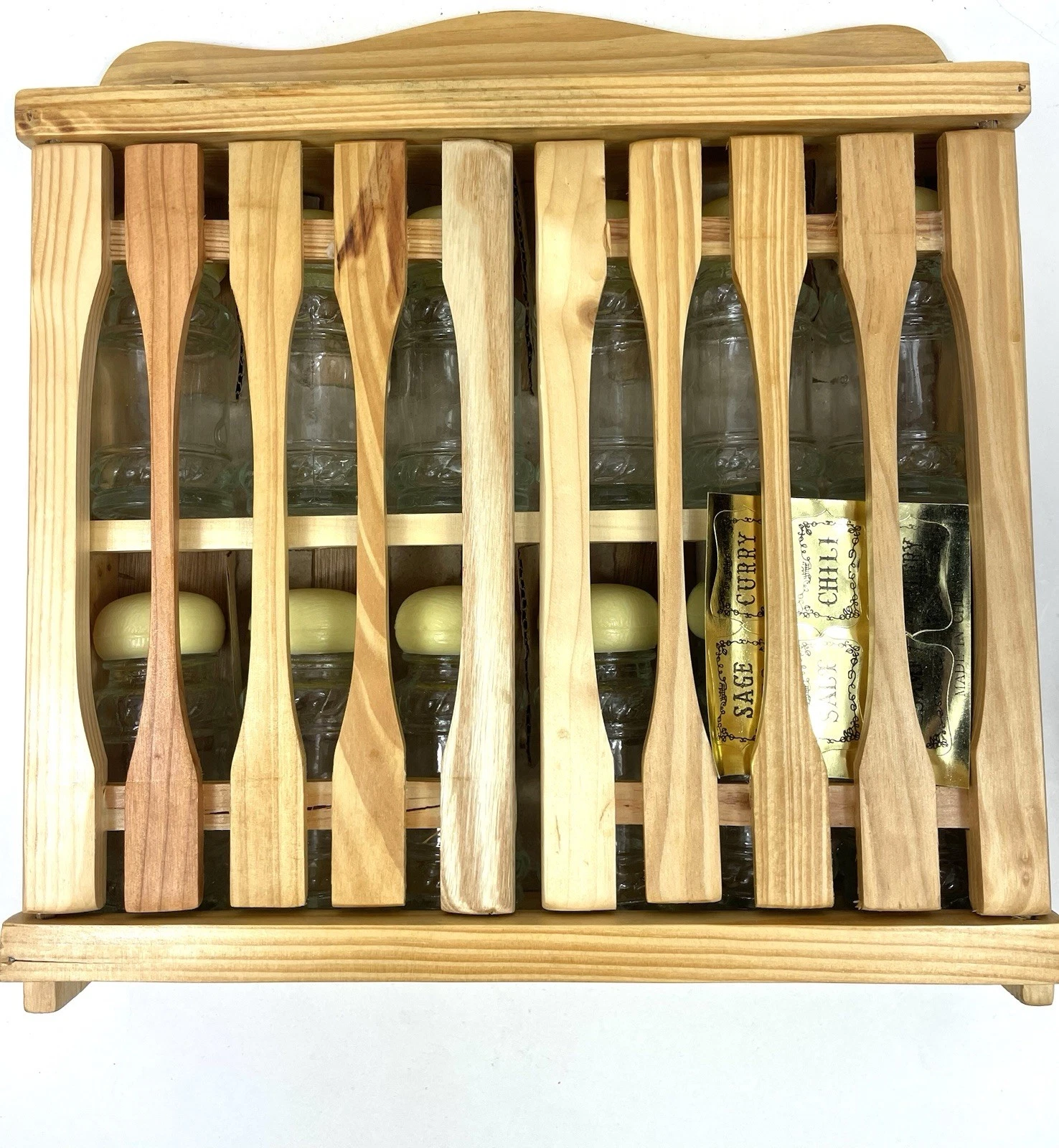 Vintage Wooden Spice Rack Shelving Mini Cupboard Kitchen Storage With Jars
