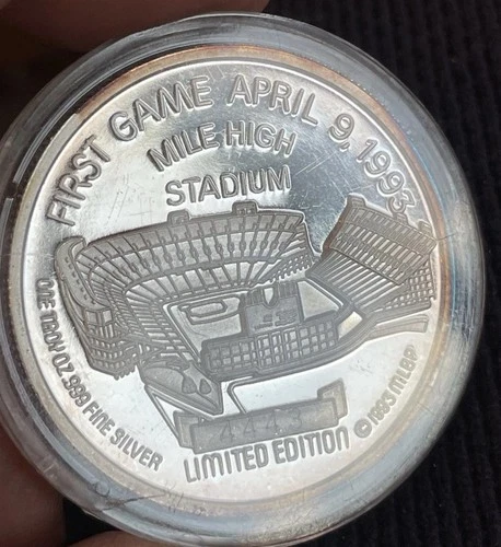 1993 Colorado Rockies Inaugural Year 1 oz Proof Silver Round