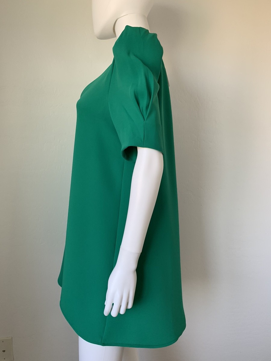 green emerald velvet dress Zara Green Puff Sleeve Midi Dress